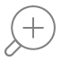 A zoom icon featuring a circular outline with a plus sign in the center, indicating magnification or enlargement.