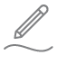 A simple black outline of a pencil on a white background.