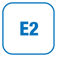 Simple blue circular icon with the letter 'E' in a bold stylized font and the number '2' above it.