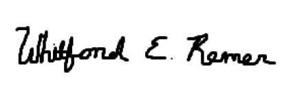 Signature of Whitford E. Remer in cursive handwriting.