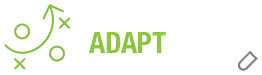 Text graphic featuring the word 'ADAPT' in green, accompanied by simple geometric shapes.