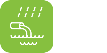 A green square with a white outline of a cloud and raindrops, symbolizing rain.