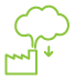 A green outline of a cloud with a downward arrow and a building icon, symbolizing data transfer or cloud computing.