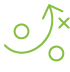 A simplistic green illustration of a strategy diagram featuring arrows and circles, symbolizing planning or tactics.