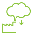 A simple green icon featuring a downward arrow next to a document, symbolizing download or saving.