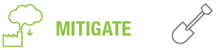 Text graphic featuring the word 'MITIGATE' with visuals of a cloud and downward arrows.