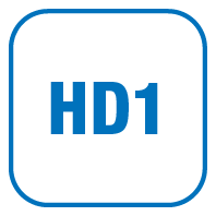 Blue emblem with the letters 'HD1' in a bold font inside a circular outline.