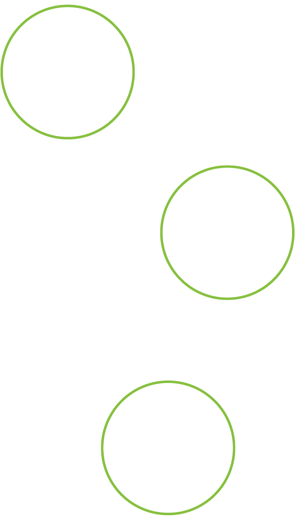 Three green circles of varying sizes arranged in a scattered formation on a white background.
