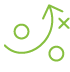 A simple green graphic depicting a directional arrow and circular elements, suggesting movement or strategy.