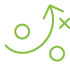 Green stylized icon featuring an arrow and circular shapes, suggesting movement or growth.