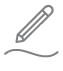 A stylized pencil with a sharpened tip, diagonal lines representing motion, on a white background.
