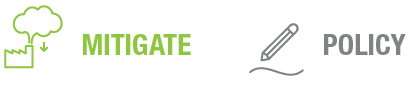 Visual representation of the words 'Mitigate' and 'Policy' with icons: a cloud with arrows and a pencil with paper.