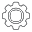 A circular gear icon with two small gears on either side, symbolizing mechanics or engineering.