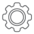A simple line drawing of a gear or cogwheel, symbolizing machinery or mechanics.
