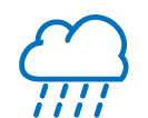 Cartoon-style cloud with rain droplets, representing wet weather or precipitation.