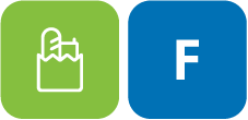 Two colored icons: one green featuring a figure with a speech bubble, and another blue with a capital 'F'.