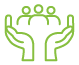 Three figures above two hands, symbolizing support, community, or care.
