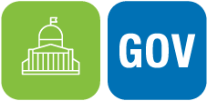 Icon representing government buildings alongside the word 'GOV' in bold typography.
