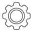 A circular icon featuring gears, representing technology, automation, or machinery. The design is simple and sleek.