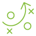 A green sports strategy diagram with arrows and circles, representing tactical plays.