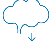 Outline of a cloud with a downward arrow, symbolizing cloud storage or downloading.