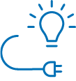 An illustrated light bulb with radiant lines, representing an idea or inspiration.