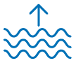 Simple blue line drawing of an upward arrow with a base and wavy lines beneath it.
