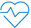 A simple blue heart with a heartbeat line integrated into the design, symbolizing health and wellness.