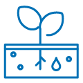 Icon of a plant in a pot with leaves and a water droplet, symbolizing growth and nurturing.