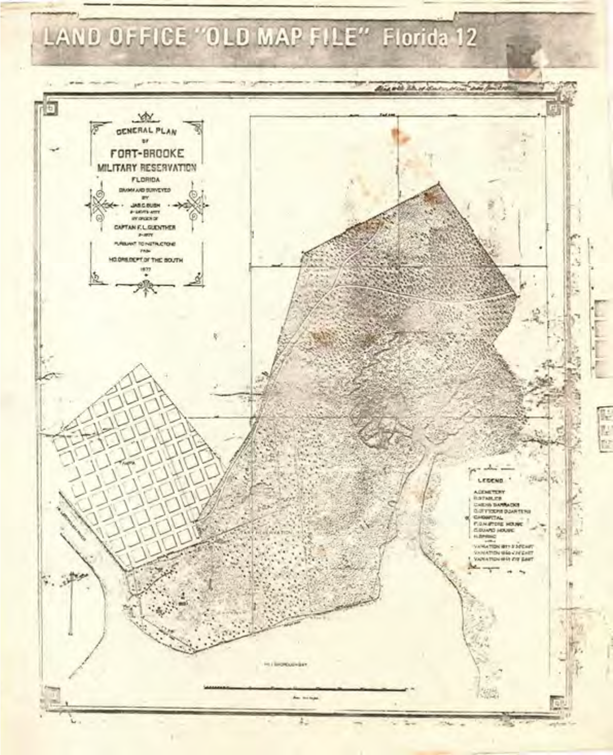 Map of Fort Brooke Military Reservation in Florida, showing general plan and land layout details.