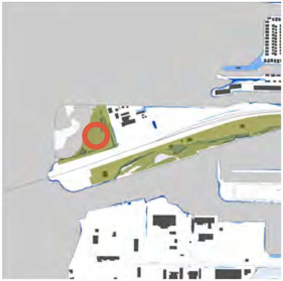 Map showing a green area with a highlighted circular marker indicating a specific location.