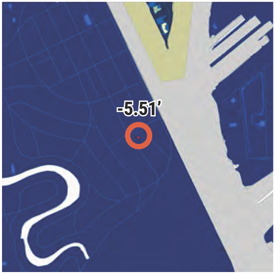 Map showing a location marked with -5.51' coordinates, overlaying a blue background with a river and roads.