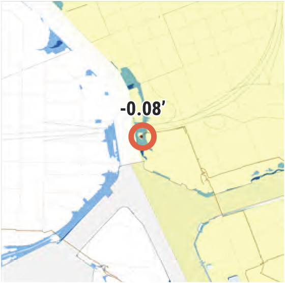 Map showing a specific location with a marker indicating an elevation of -0.08 feet.