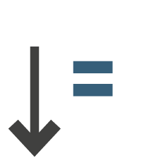 A downward arrow next to an equal sign, symbolizing decrease or comparison.