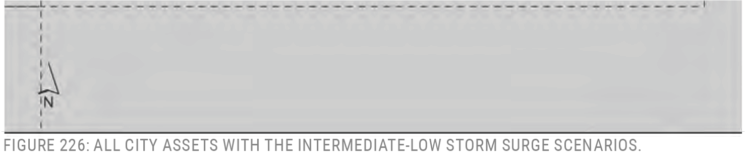 Diagram showing city assets related to intermediate-low storm surge scenarios.