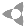 Stylized gray logo featuring two overlapping shapes, creating an abstract, symmetrical design.
