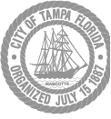 Seal of the City of Tampa, Florida, featuring a sailing ship and the text 'Organized July 15, 1887'.