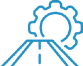 An icon illustrating a road with a gear symbol, representing road engineering or infrastructure development.