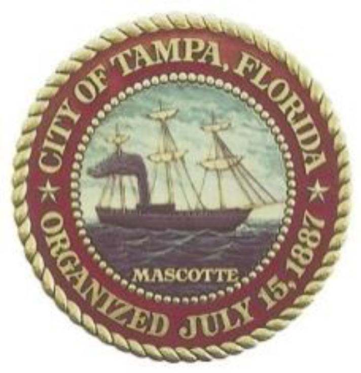 Seal of Tampa, Florida featuring a ship, organized July 15, 1887, with the word 'Mascotte' incorporated.
