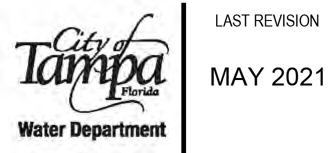 Logo of the City of Tampa Water Department with date of last revision, May 2021.