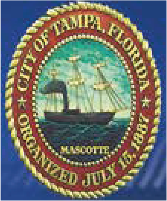 Seal of the City of Tampa, Florida, featuring a ship and the text 'Organized July 15, 1887'.