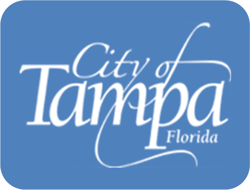 Logo of the City of Tampa, Florida, featuring the text in a stylized font on a blue background.