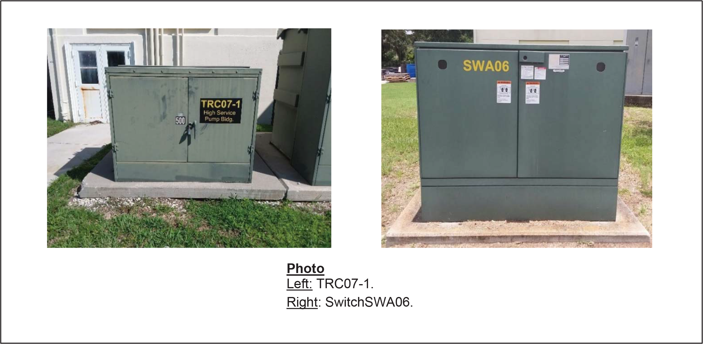 Two utility boxes side by side; left labeled TRC07-1 and right labeled SwitchSWA06.