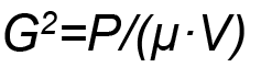 Mathematical equation showing G2 equals P divided by the product of mu and V.