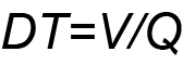 Mathematical formula for electrical power: DT equals V divided by Q.