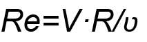 Text displaying the formula Re = V·Rν, likely related to fluid dynamics or physics.
