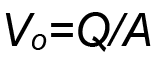 Equation showing V = Q/A, representing voltage (V) as charge (Q) per unit area (A).