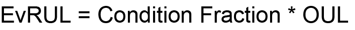 Mathematical equation showing EvRUL calculated as Condition Fraction multiplied by OUL.