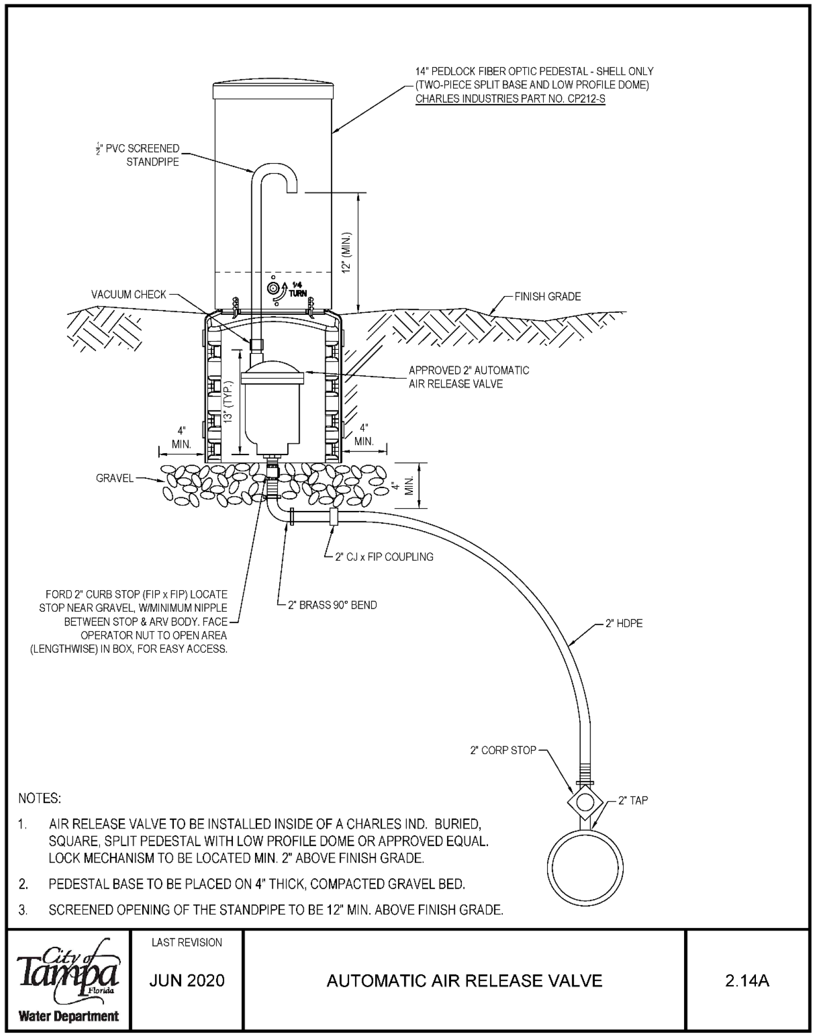 Blueprint diagram of an automatic air release valve installation, including dimensions and component details.