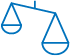 A simple blue illustration of a balance scale, symbolizing justice or equality.
